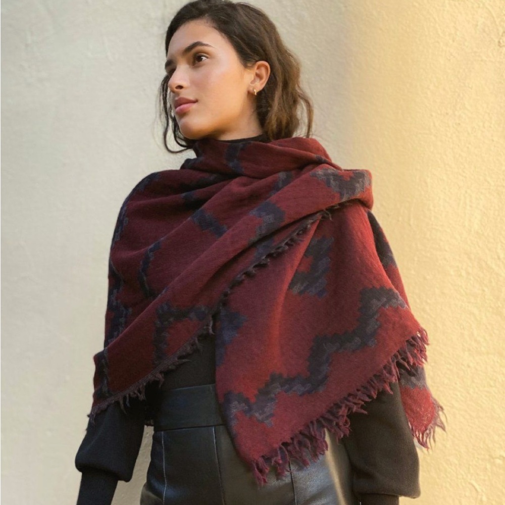 Wilfred Wine & Charcoal Fringed Wrap Scarf